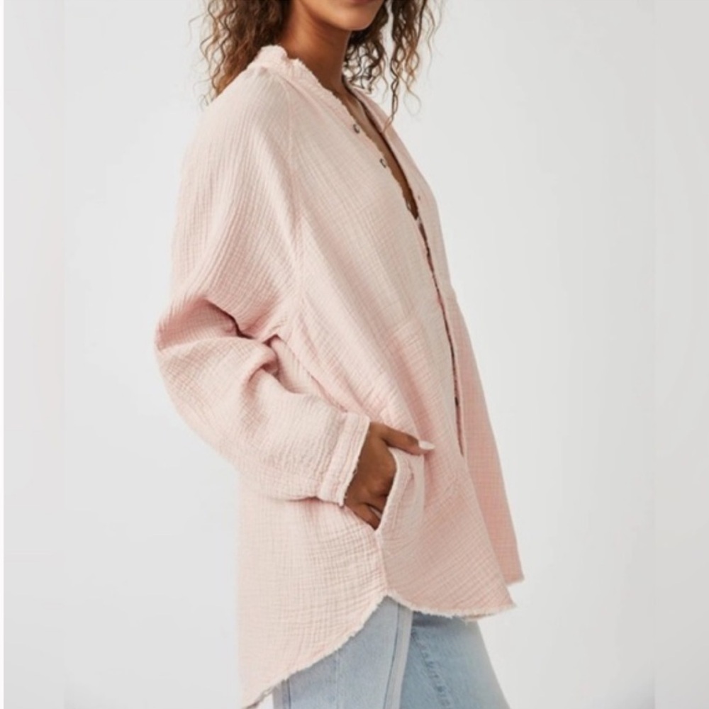 Free People We The Free Summer Daydream Buttondown Long Sleeve Oversized Tunic - Picture 3 of 12